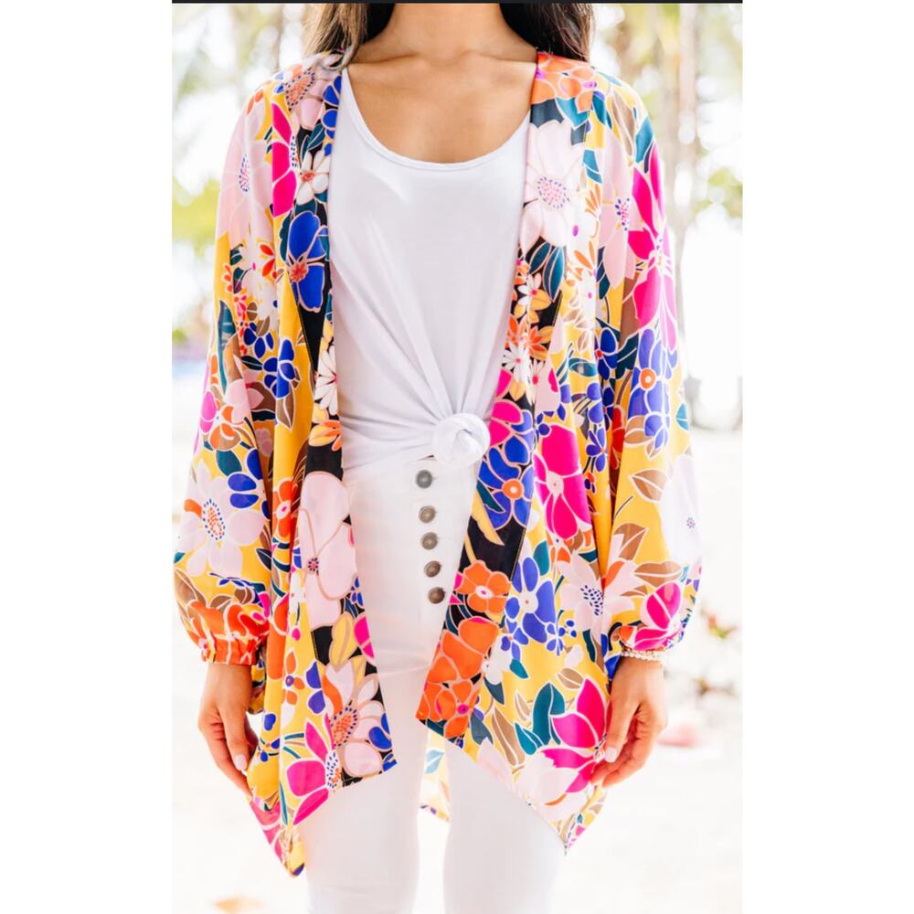 ENTRO Women’s Beautiful Spring Floral Cocoon Kimono Open Front - Large
